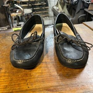 Navy all leather moccasins (new goodyear sole + heel)